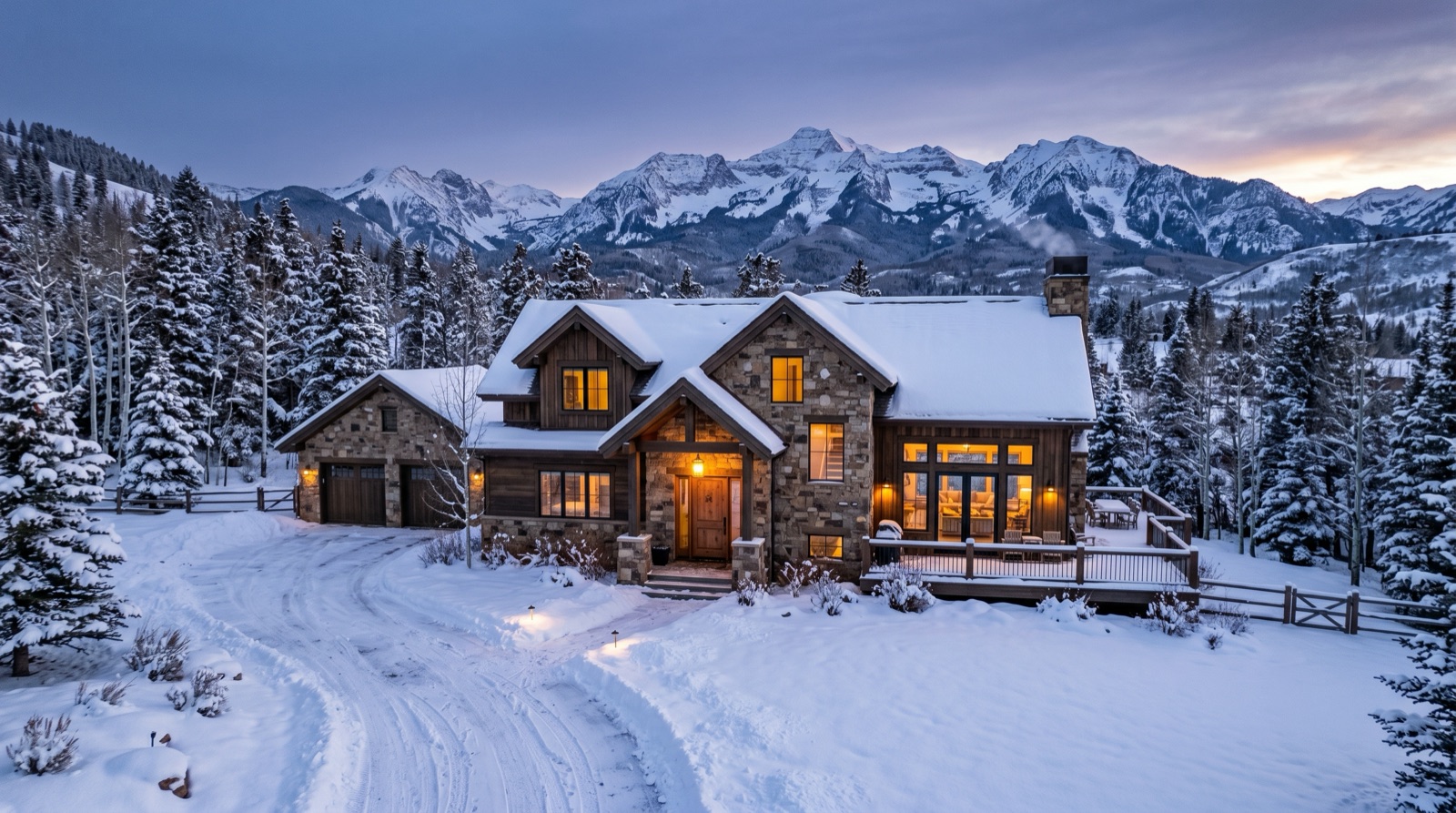 Snowy stone-and-timber mountain home near Heber City, Utah